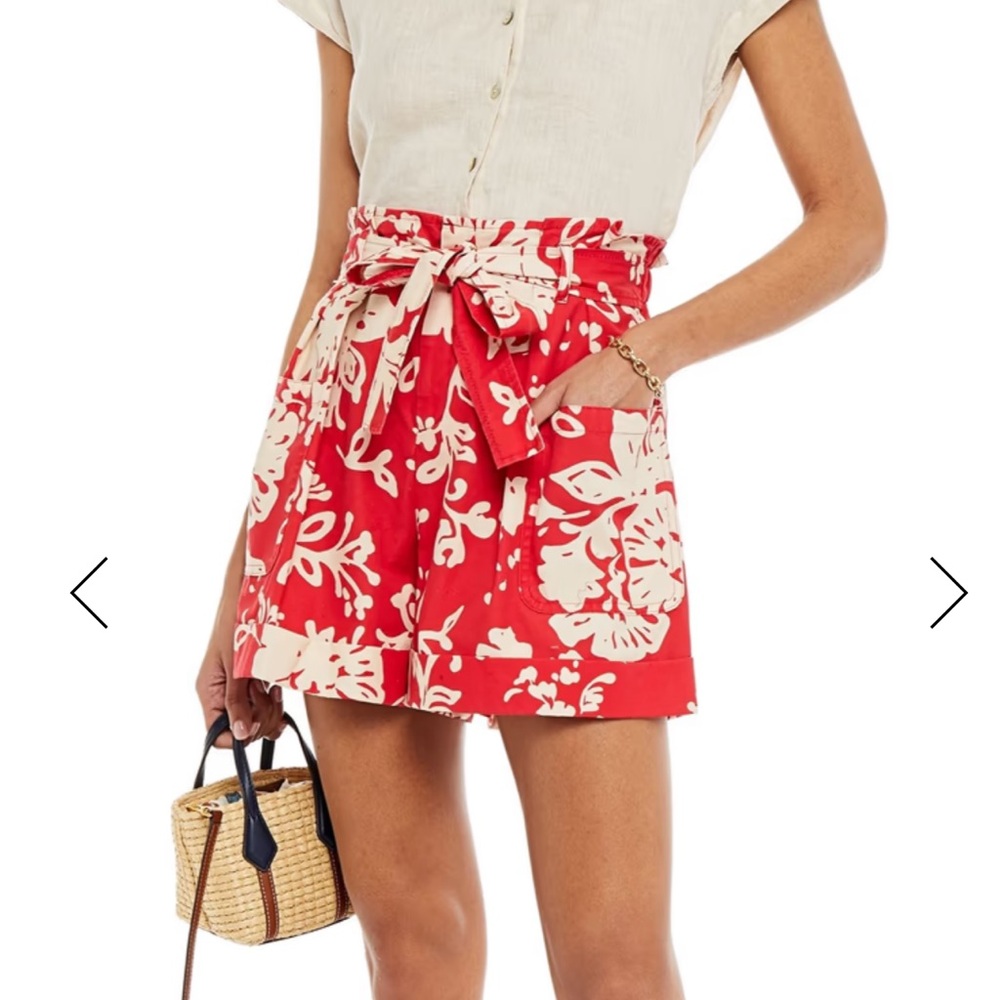 REDVALENTINO high waist Belted Printed Cotton Shorts size 42